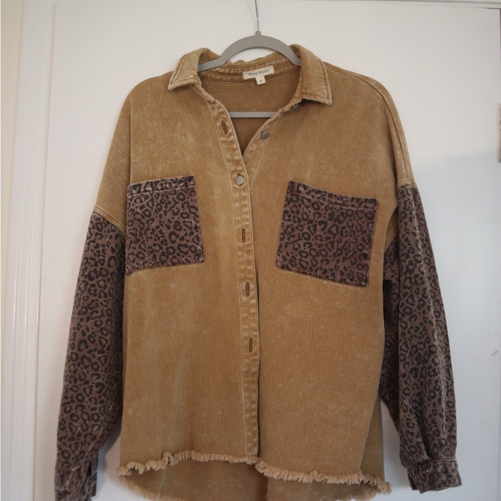 Shop Stevie Leopard and Tan Button Up Shacket